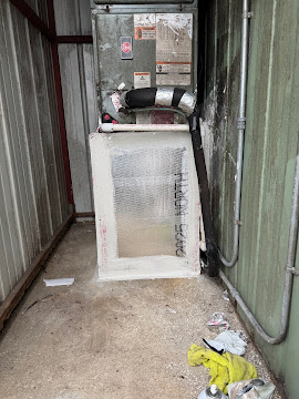 Air handler unit wrapped and prepped for installation in a mechanical closet